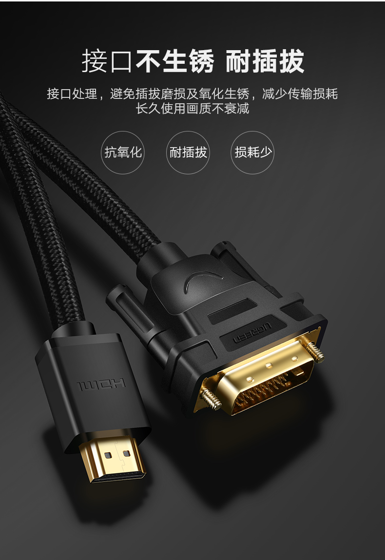 恒行6hdmi转dvi线，电脑电视1080P双向互转高清线
