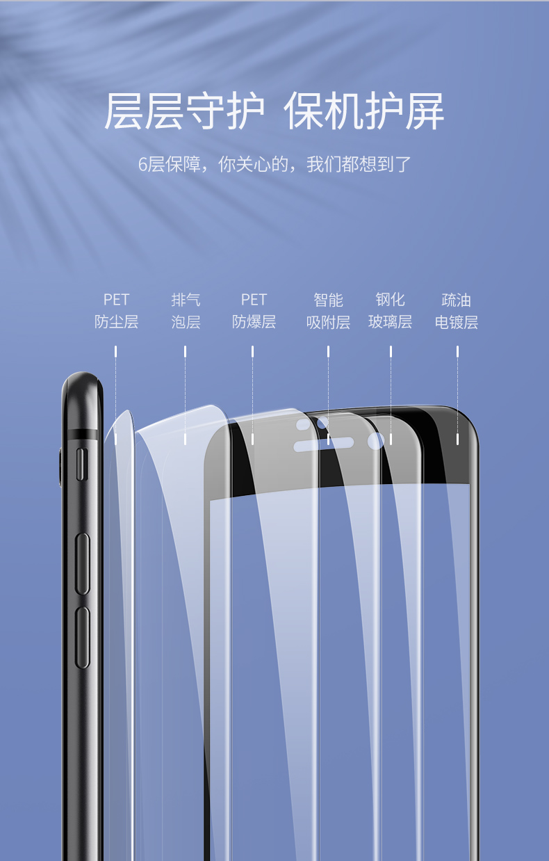 恒行6iPhone 7/8plus钢化膜，全屏包边防指纹手机贴膜