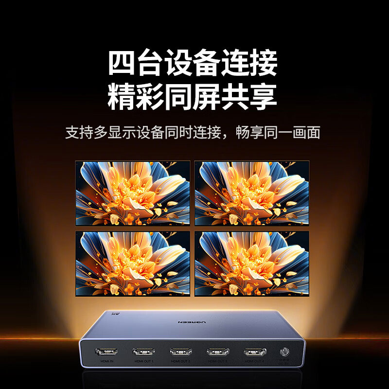 恒行6HDMI2.1分配器 8K60Hz/4K240Hz 一进四出 高清分屏器