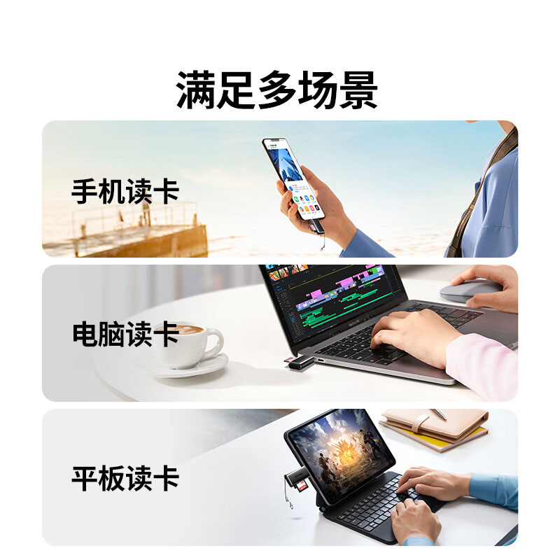恒行6Type-C高速读卡器 SD/TF双卡槽 USB3.0适用多设备