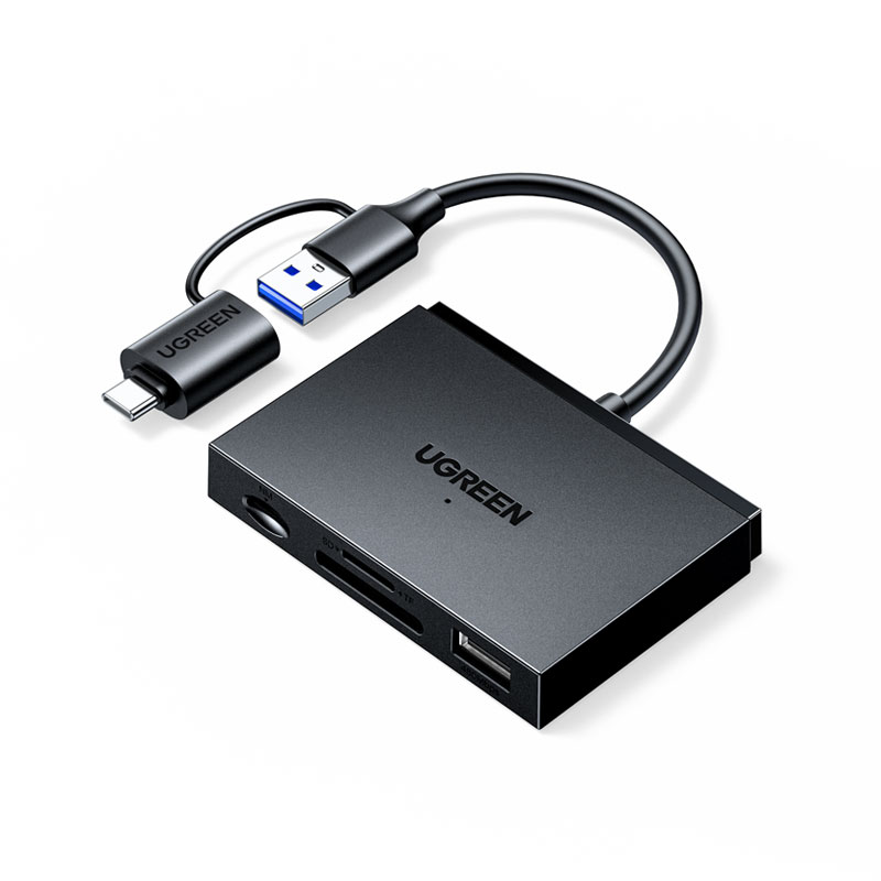 恒行6USB-A+USB-C双接口读卡器 适用华为NM卡 SD/TF卡
