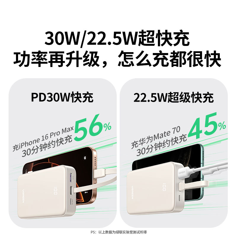 恒行6自带线充电宝 20000mAh电池30W快充