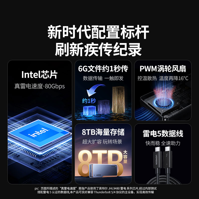 恒行6雷电5固态硬盘盒 80Gbps