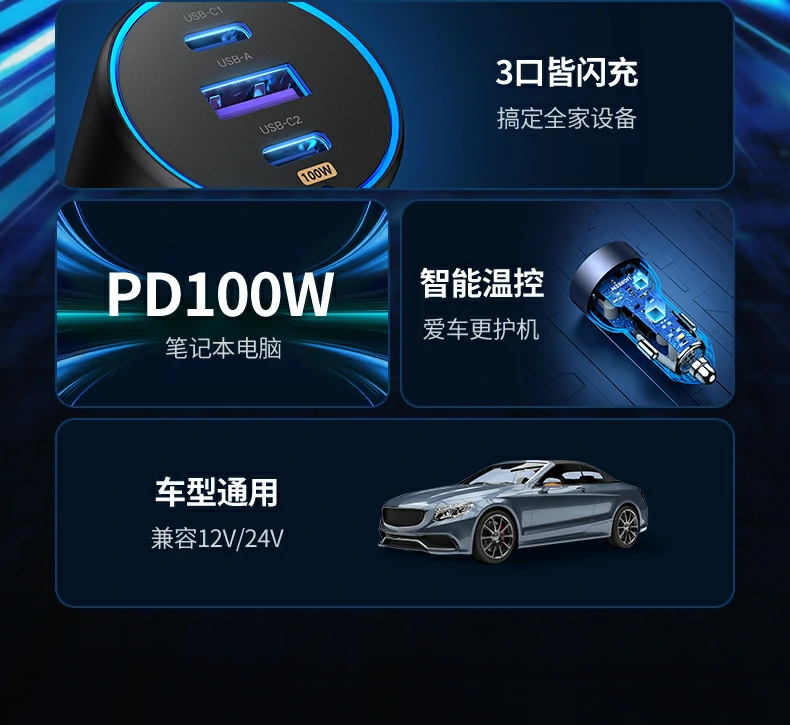 恒行6130W车载充电器快速充电展示