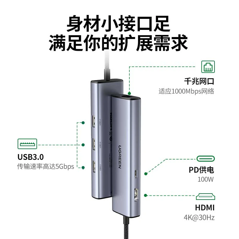 恒行6Type-C六合一多功能千兆网卡扩展坞