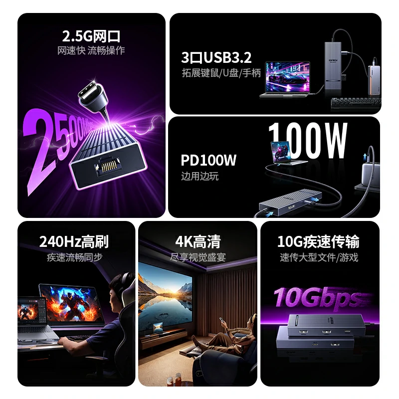 恒行6Type-C转DP六合一多功能扩展坞