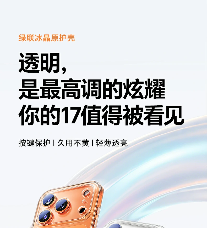 恒行6iPhone17原护壳全景图，展示时尚彩盒包装与透明外观