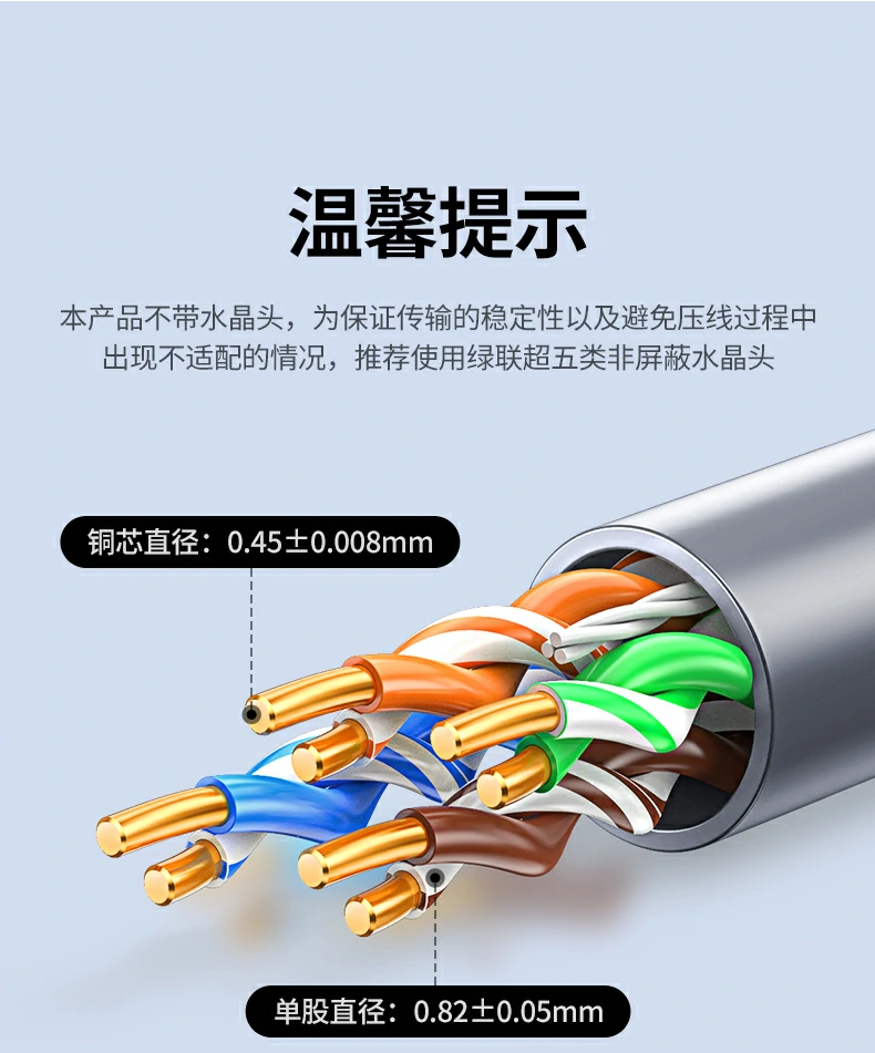 恒行6NW293超五类监控网线单股线径0.45±0.008mm标注
