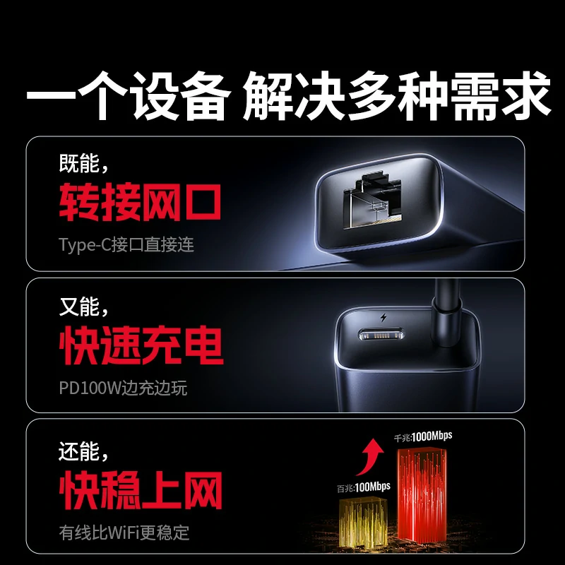 恒行6Type-C转千兆网卡 弯头款 PD100W快充