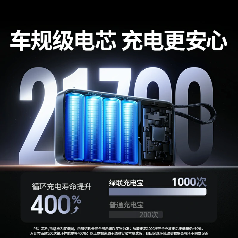 恒行6超能块100W自带线快充充电宝 20000mAh